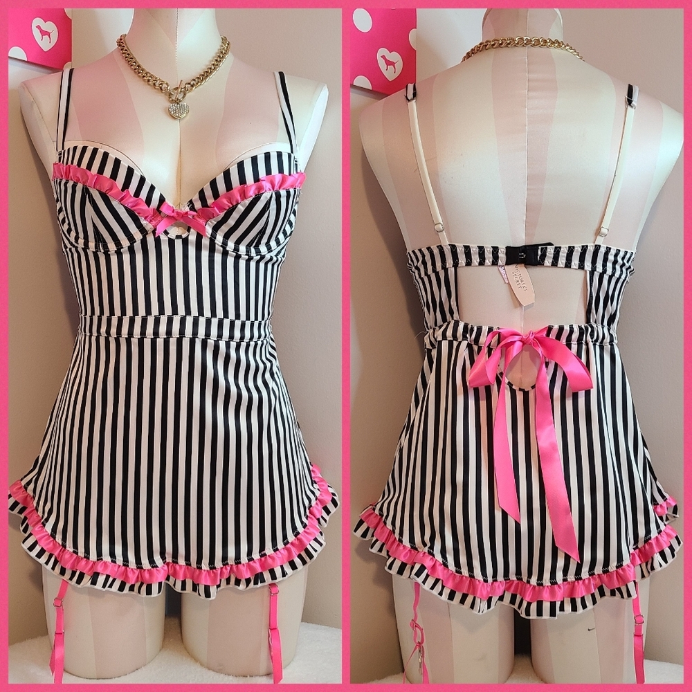 VTG VS Sexy Little Things Satin Ruffle Garter Babydoll Chemise 34B